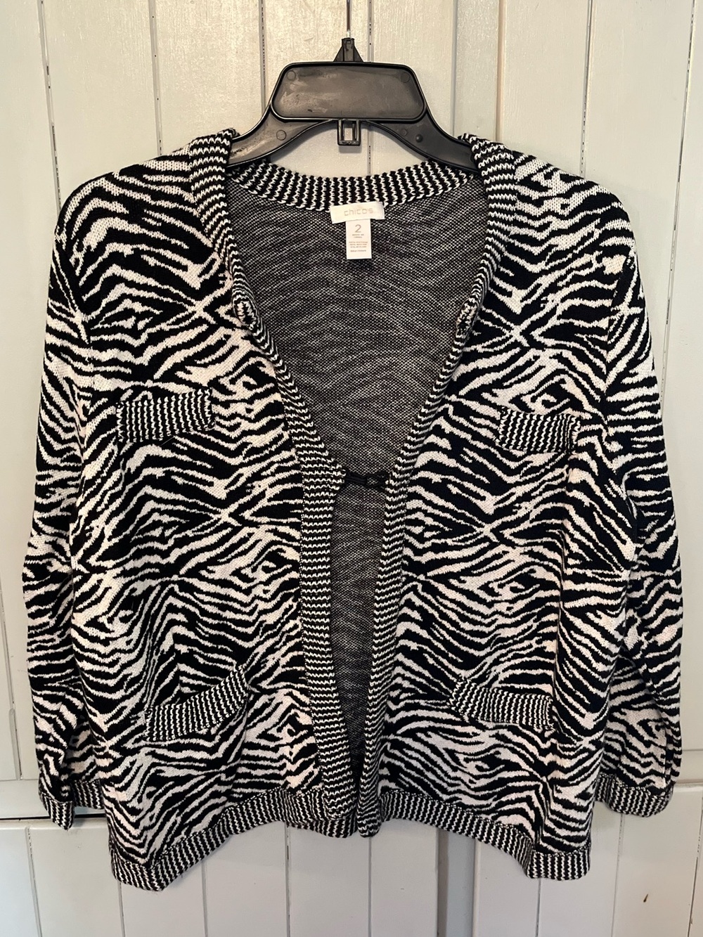 Chico's Black and White Zebra-Print Open Cardigan Sz 2 (Lg)